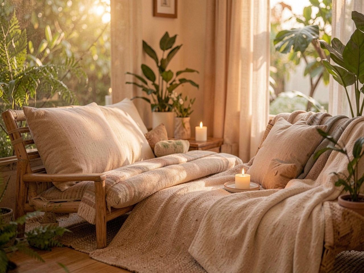 Peaceful relaxation environment with soft lighting